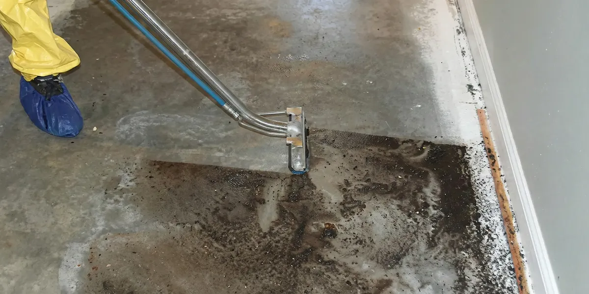 sewage removal technicians extracting contaminated wastewater from a residential floor in Austin, TX
